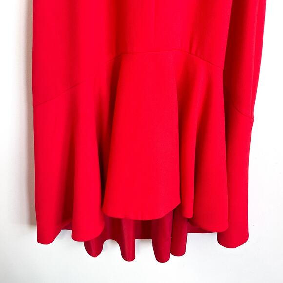 Trina Turk Dress Size L Orange Crepe Petal Ruffle Classic Peplum Party Festive - Picture 5 of 8